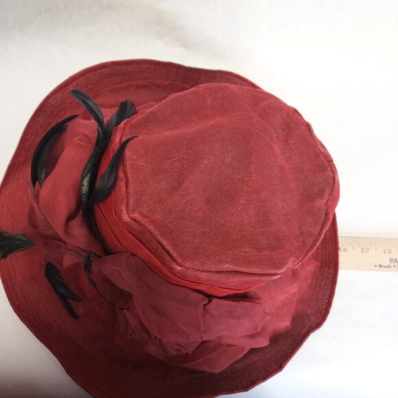 Bridget Armstrong Wide Brim Hat Lady Feathers Elegant Kentucky Derby Tea Party - Picture 14 of 16